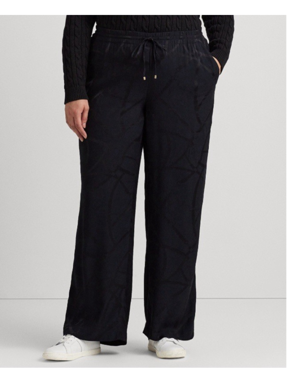Lauren Ralph Lauren Women Belting Motif Jacquard Pants Black Plus Size 2X